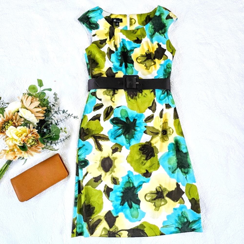 AB Studio Green and Blue Floral Mini Dress